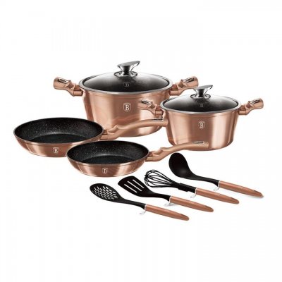 BATTERIE DE CUISINE À REVÊTEMENT DE MARBRE 10 PIÈCES BERLINGER HAUS bh-6142 - OR ROSE MÉTALLISÉ