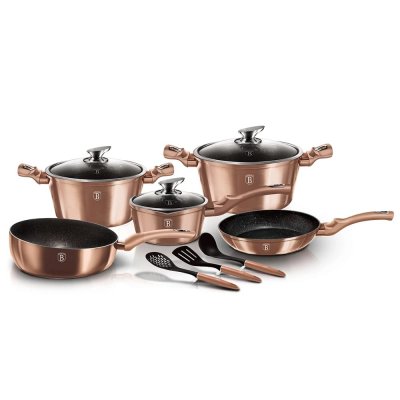 BATTERIE DE CUISINE 11 PIÈCES AVEC REVÊTEMENT EN MARBRE BERLINGER HAUS bh-6160 - OR ROSE MÉTALLISÉ