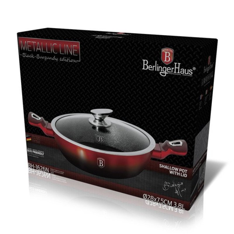 POT PEU PROFOND, 28 CM, METALLIC LINE BLACK BURGUNDY EDITION BH-1626