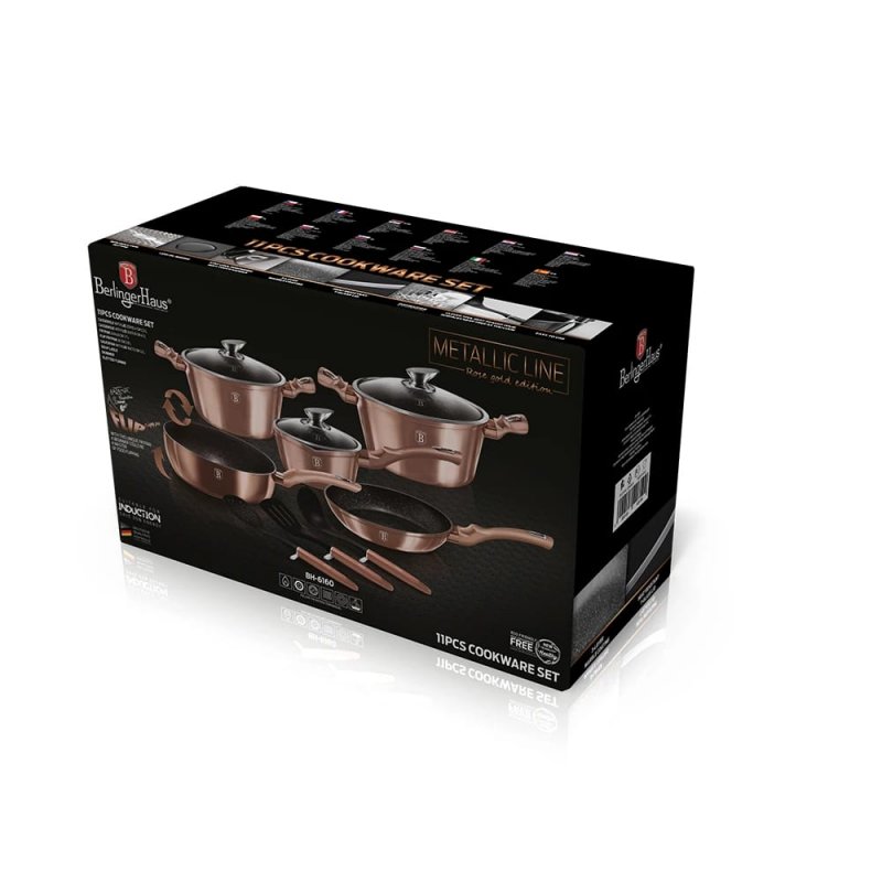 BATTERIE DE CUISINE 11 PIÈCES AVEC REVÊTEMENT EN MARBRE BERLINGER HAUS bh-6160 - OR ROSE MÉTALLISÉ