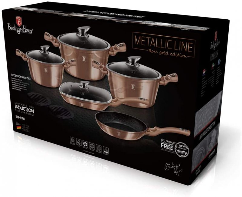 BERLINGER HAUS METALLIC LINE BH-6191 Ensemble de 11 casseroles en granit Or rose