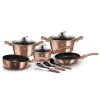 BATTERIE DE CUISINE 11 PIÈCES AVEC REVÊTEMENT EN MARBRE BERLINGER HAUS bh-6160 - OR ROSE MÉTALLISÉ